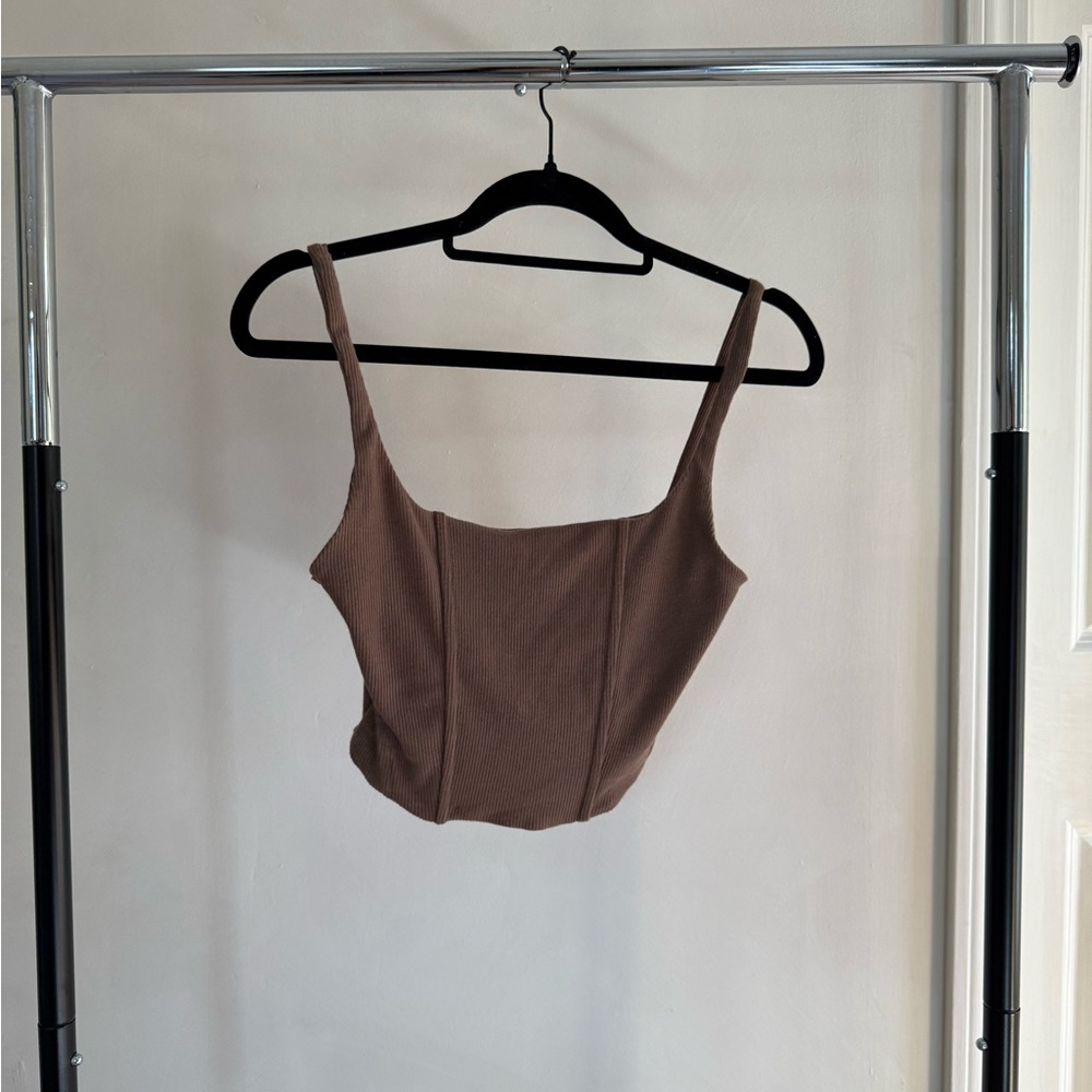 Love Tree Brown Ribbed Crop Top